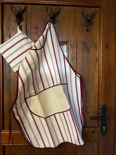 Coordinato con stoffa a righe bordeaux
