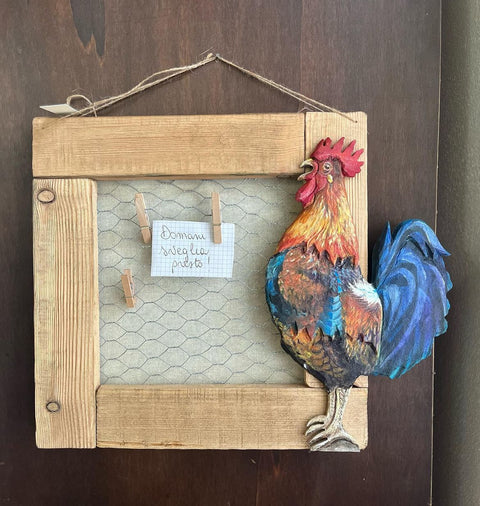 Quadro gallo Giorgio e gallina Agrippina dipinti a mano