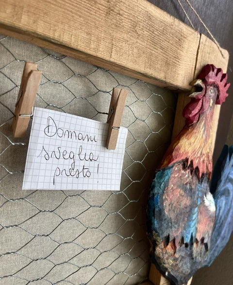 Quadro gallo Giorgio e gallina Agrippina dipinti a mano