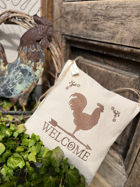 Cuscinetto con gallo e scritta welcome
