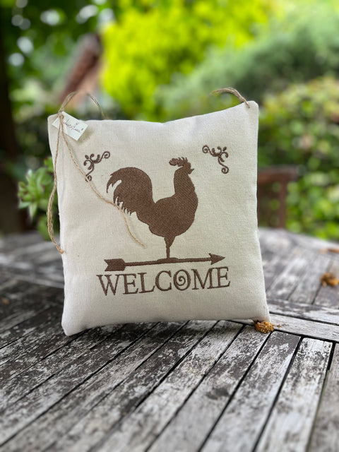 Cuscinetto con gallo e scritta welcome