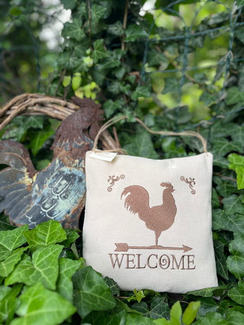 Cuscinetto con gallo e scritta welcome