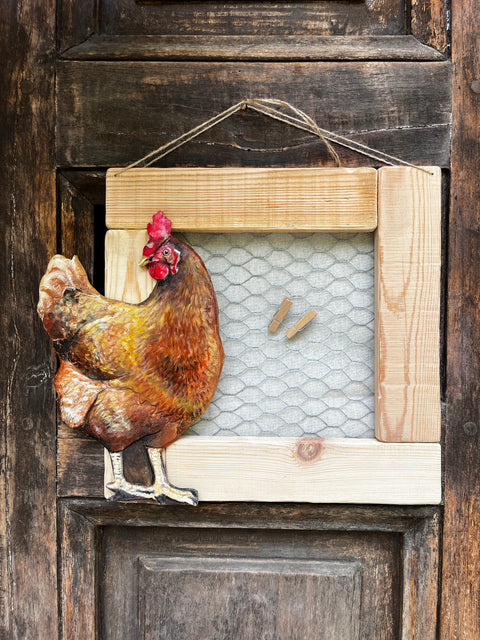 Quadro gallo Giorgio e gallina Agrippina dipinti a mano