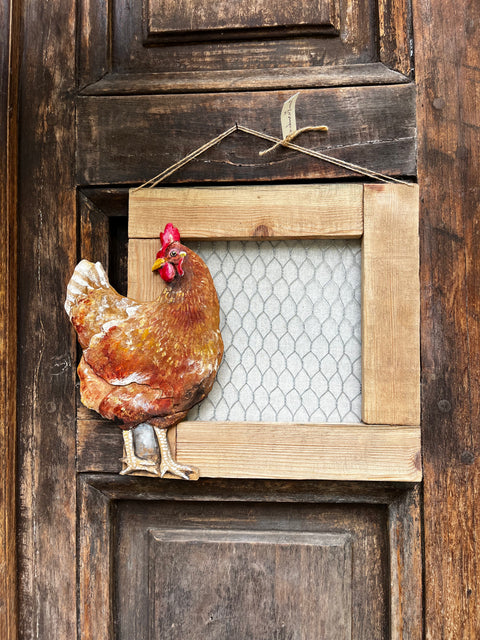 Quadro gallo Giorgio e gallina Agrippina dipinti a mano