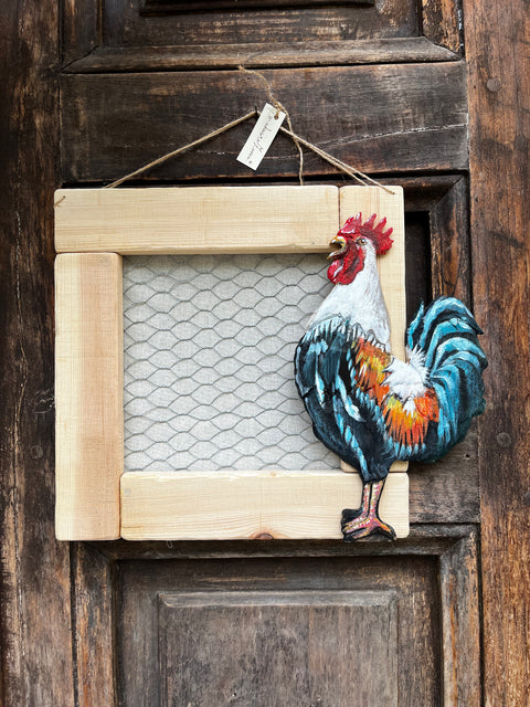 Quadro gallo Giorgio e gallina Agrippina dipinti a mano