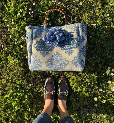 Borsa Anastasia broccato con manici bambù