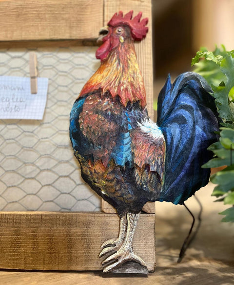 Quadro gallo Giorgio e gallina Agrippina dipinti a mano