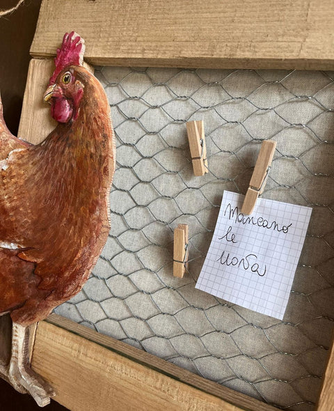 Quadro gallo Giorgio e gallina Agrippina dipinti a mano