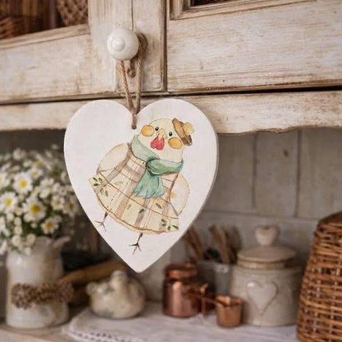 cuori di legno dipinti a mano